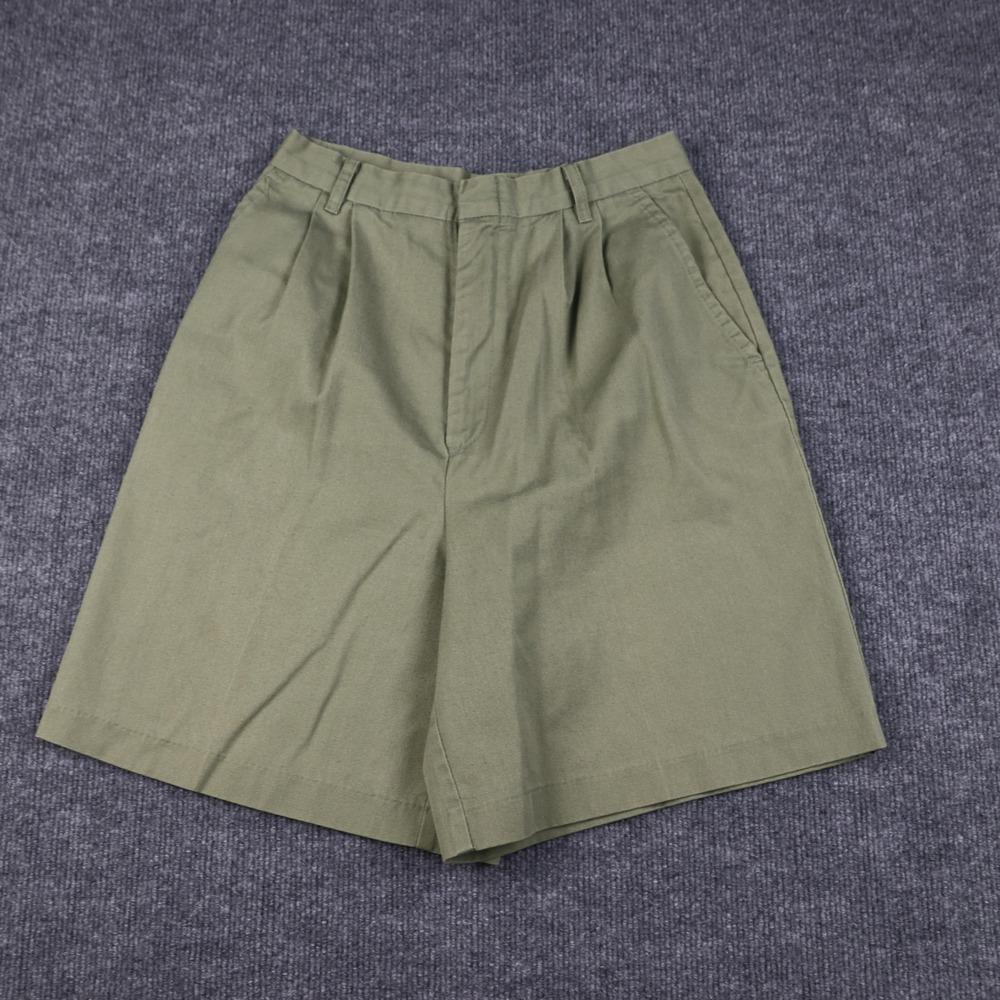 Vintage Chic Shorts Womens 8 Green Pleated High Waist Twill Made in USA 90s